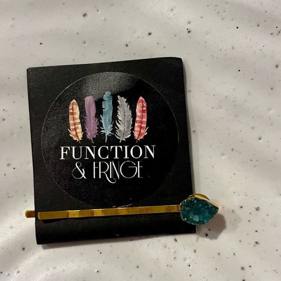 NEW Function & Fringe Green/Blue and Gold Druzy Bobby Pin Style Hair Barrette - Picture 3 of 3